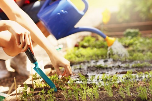 Professional gardener clearing garden debris